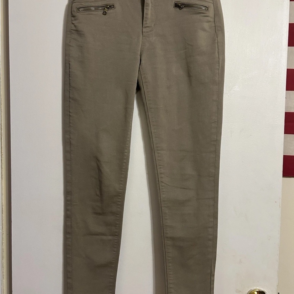 Democracy Ab Technology Women’s Tan Jeans Slim Straight Stretch Elastic Waist